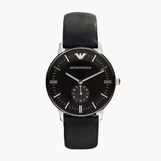 Amporio Armani Men's Two-Hand Black Leather Watch